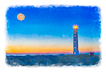 Aquarelle Lighthouse Moon
